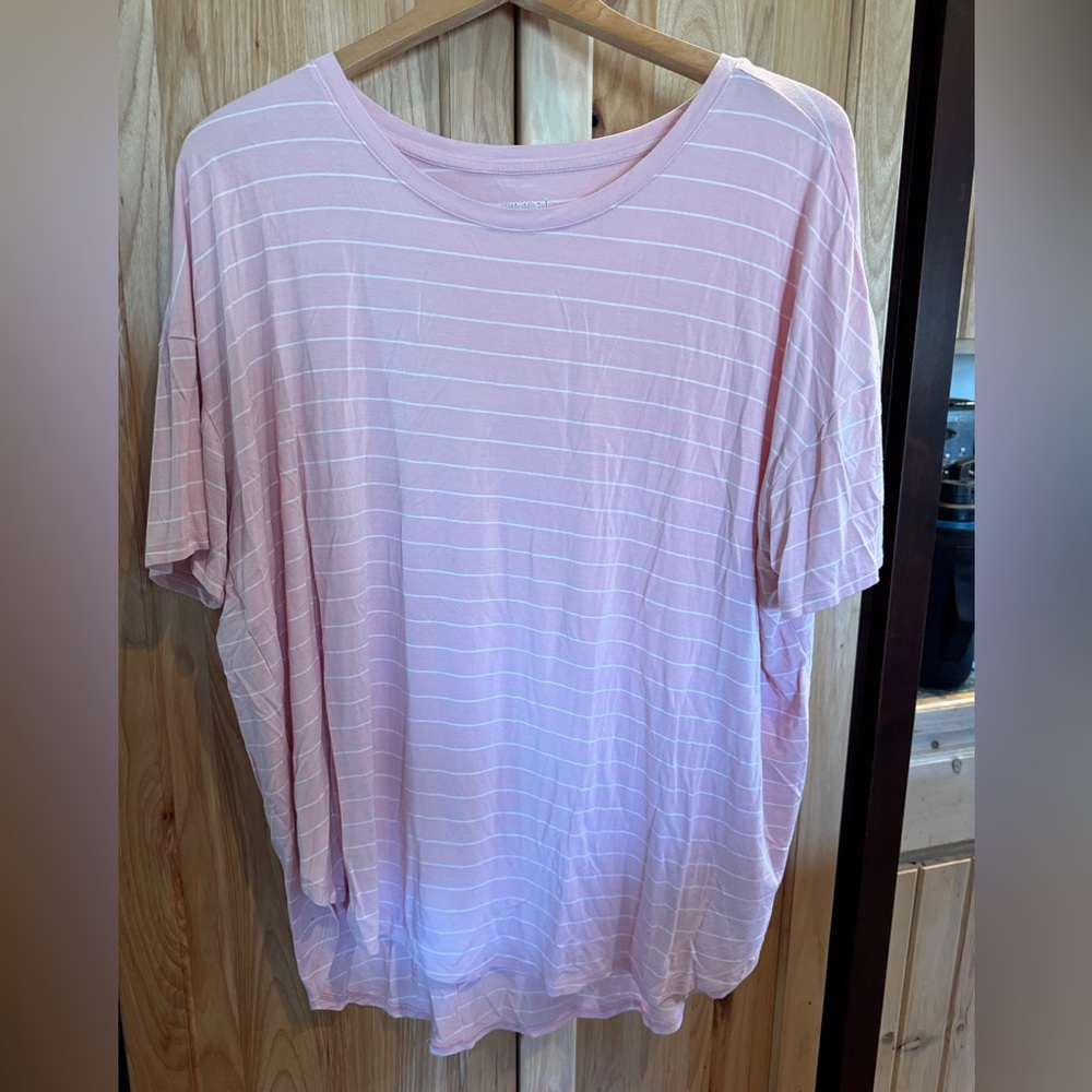 Pink Striped Womens  T-Shirt XL